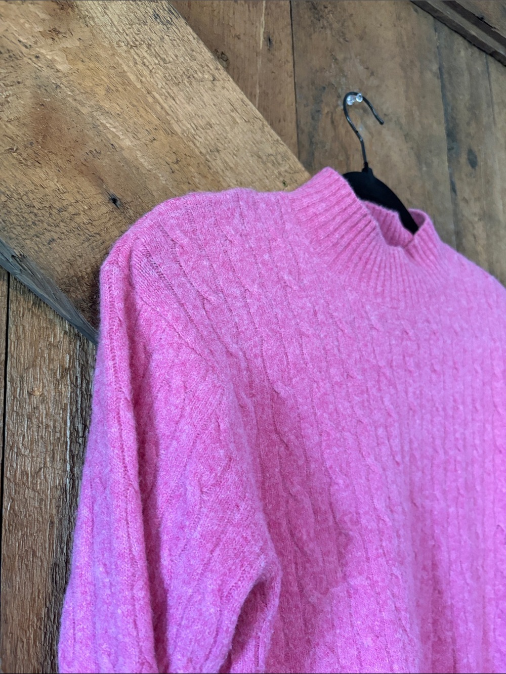 J. Crew Factory Pink Cable Knit Mock Neck Sweater BU741 Medium Womens - Picture 3 of 7